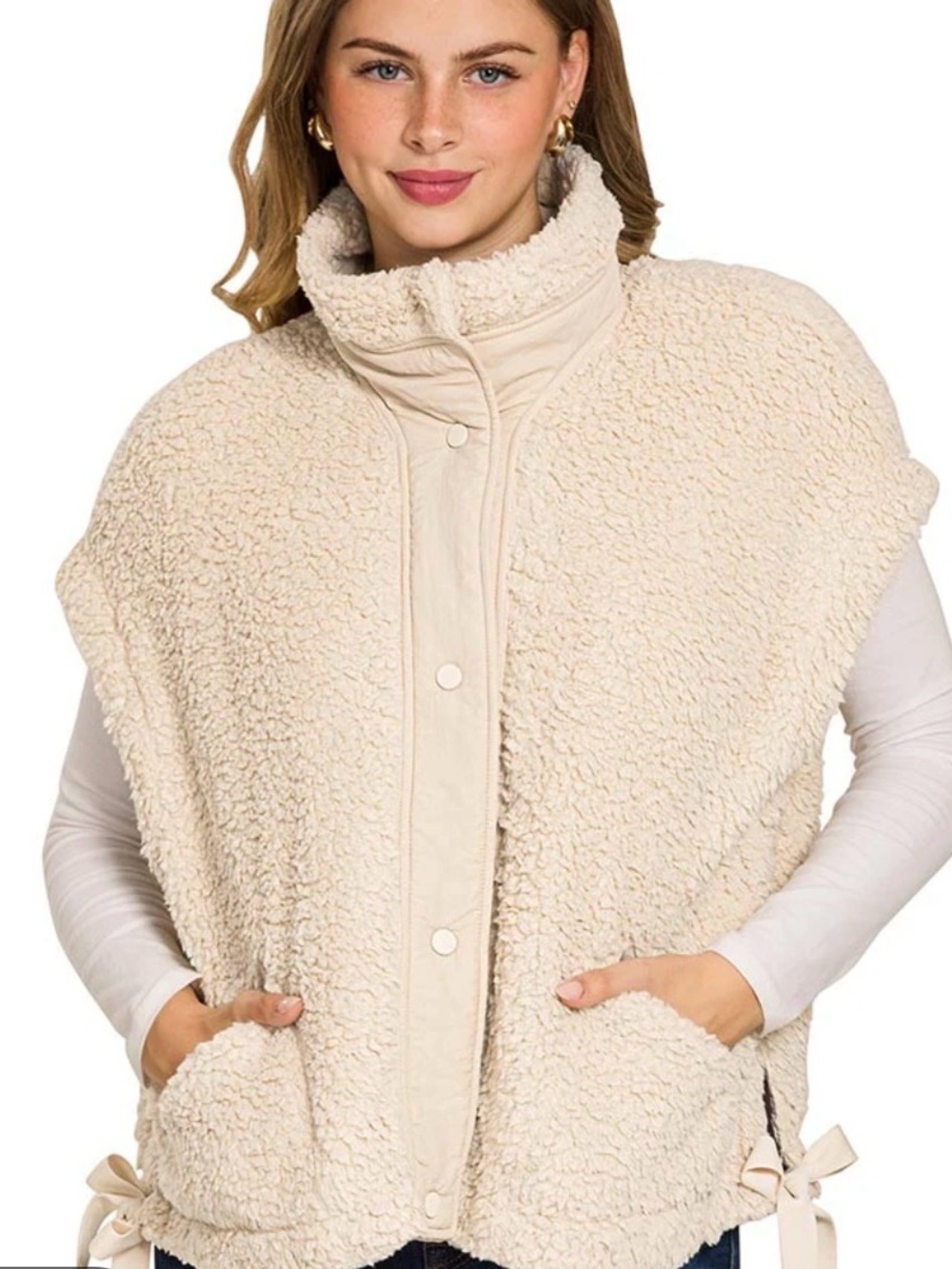 Zenana Women's Cream Faux Fur Oversized Vest